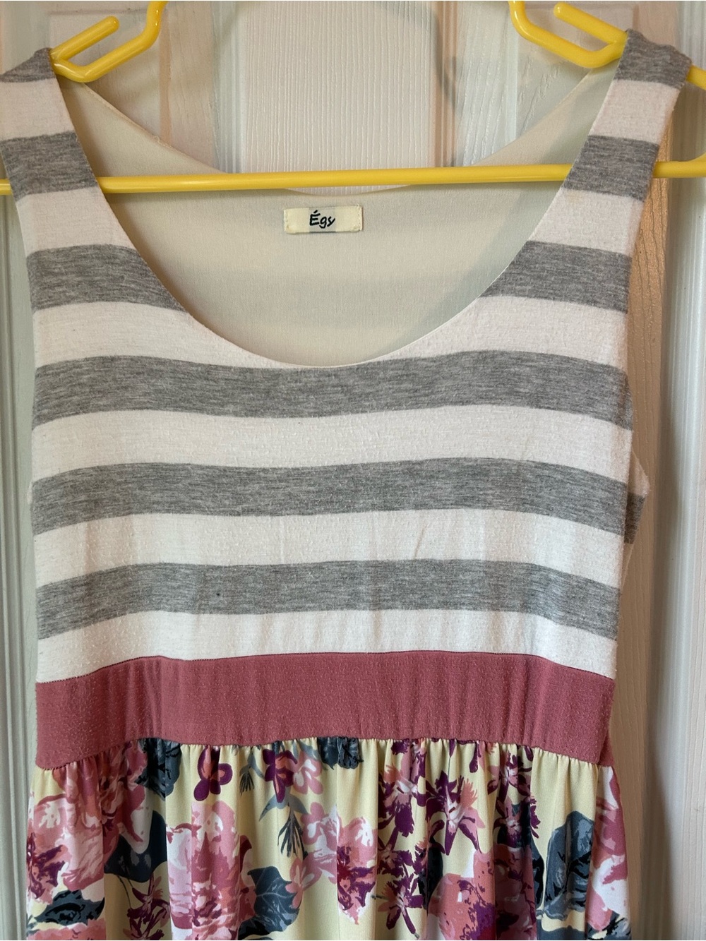 Striped Bodice Floral Maxi Dress in Cream and Dusty Rose - Picture 5 of 5